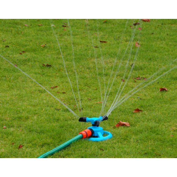Plast 360 roterende automatisk hagesprinkler med tre grener, plenvanning, hagevanningssprinkler (blå),