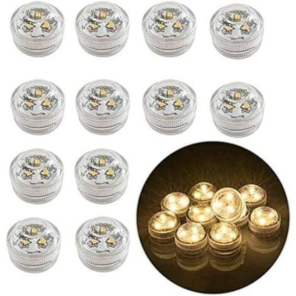 12 stk LED flammefri fyrfadslys Batteridrevet Vandtæt nedsænket dekorative lys til vase akvarium bryllupscenter