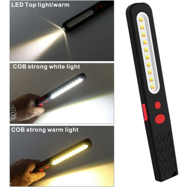 Oppladbart LED-arbeidslys, tofarget kombilys 2 i 1 inspeksjonslys og 3W COB LED-lampe med dobbel magnet