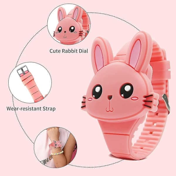 Barnklocka, flickklocka Digital Söt Form LED Mode Silikonarmband Clamshell Design Armbandsur Flicka Watermelon red