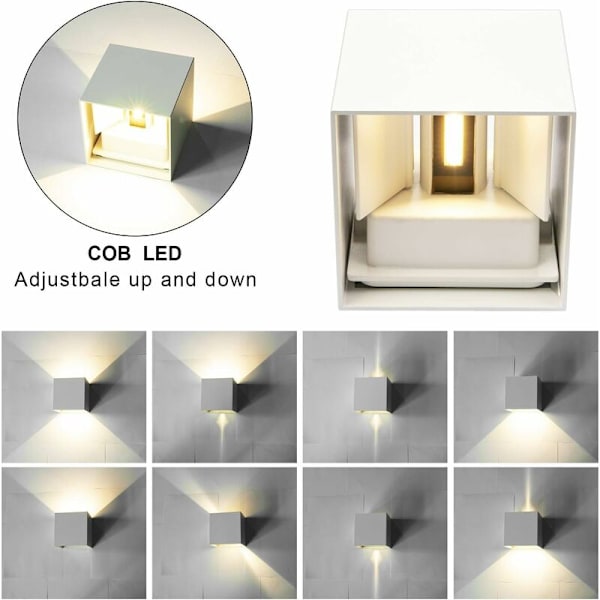 2stk 1082 Hvitt skall 12W Dimbar IP65 Vanntett LED Vegglampe Up Down Design Light 3000K Varmhvit Vegglampe, for