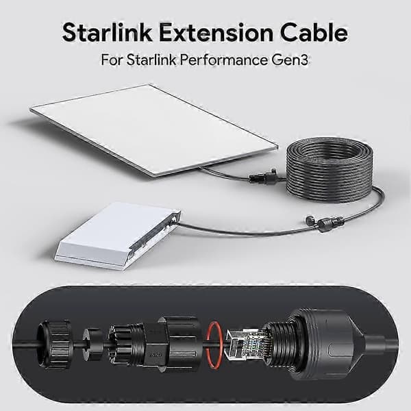 Til Starlink Gen 3 Ethernet-adapter, kabelforlænger til RJ45-kobling vandtæt til parabol Gray