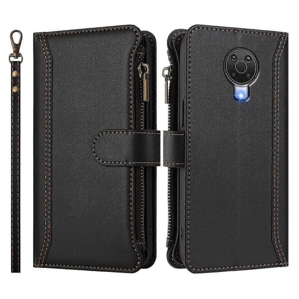 Magnetiskt Läderplånboksfodral med 9 Kortfack, Blixtlåsficka och Handrem för Säker Förvaring For Nokia 6.3 / G20 / G10