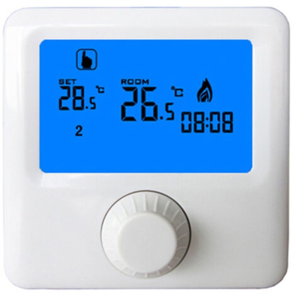 Programmerbar trådbunden termostat för pannor, värmepumpar och vedspisar.