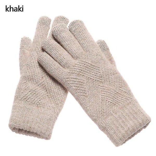 Vinter Varm Stickad Full Finger Touch Screen Vantar Ull Vinter Varm Tjock Varm Kvinnor Cykling Körhandskar khaki