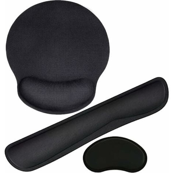 Tangentbord Handledsstödssats, ergonomisk musmatta med handledsstöd Halkfri matta Memory Foam musmatta Skrivbordstillbehör för dator, bärbar dator (svart)