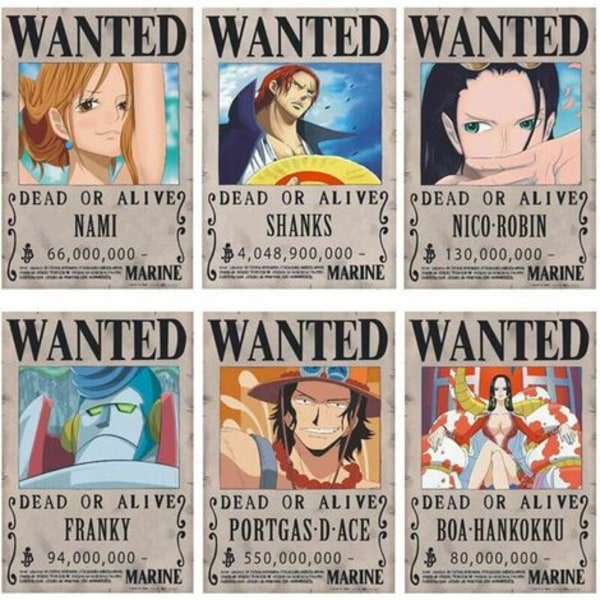 One Piece Wanted -julisteet 28,5 cm × 19,5 cm, New Edition Kraft Paper -juliste, Luffy 1,5 miljardia, 24 set
