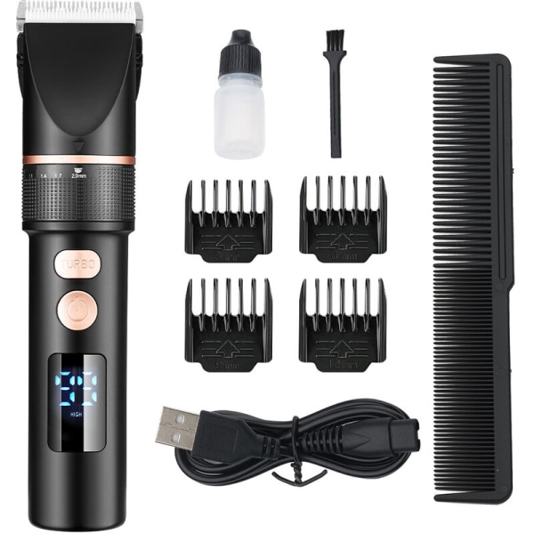 Langaton hiusleikkuri, partaleikkuri, miesten parranajokone, vartaloleikkuri, vedenpitävä, tarkkuusleikkuri, USB lataus, digitaalinen LCD-näyttö