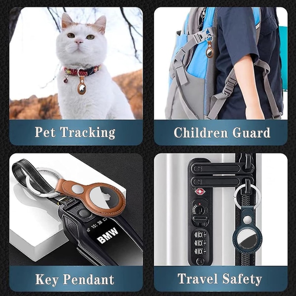 4 Pack Keychain Nahka AirTag Case Tracker Locator Sopiva Applen kaulapanta