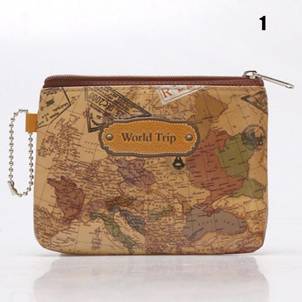 3D World Map Series-myntveske med glidelås(MAP-01(brun)),