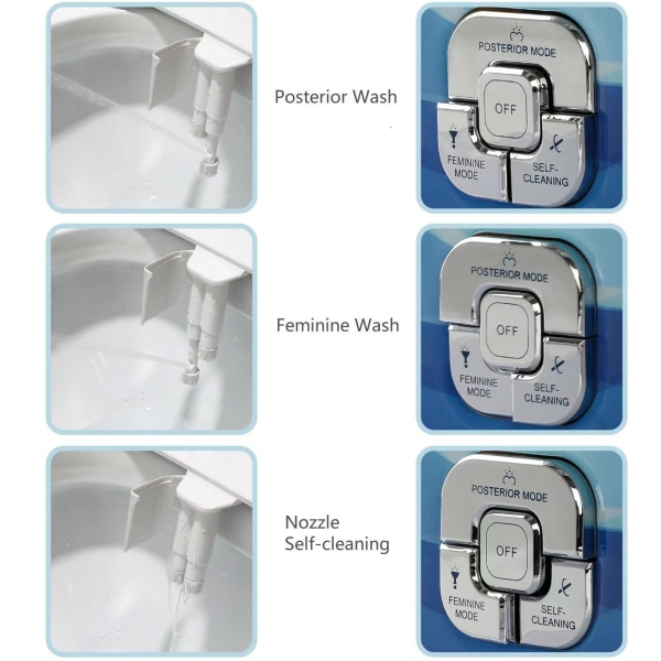 Ikke-elektrisk bidetsprøyte med selvrensende doble uttrekkbare dyser - Rengjøring foran og bak - Justerbar trykknapp