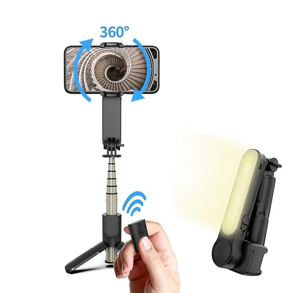 Gimbal-stabilisator Enkeltakse-stabilisator Bluetooth Selfie-pinne Anti-riste stativ med LED-fylllys for iPhone/Android