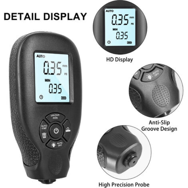 Färgbeläggningstjockleksmätare med ABS LCD-skärm Digitalt mätverktyg Hållbar display