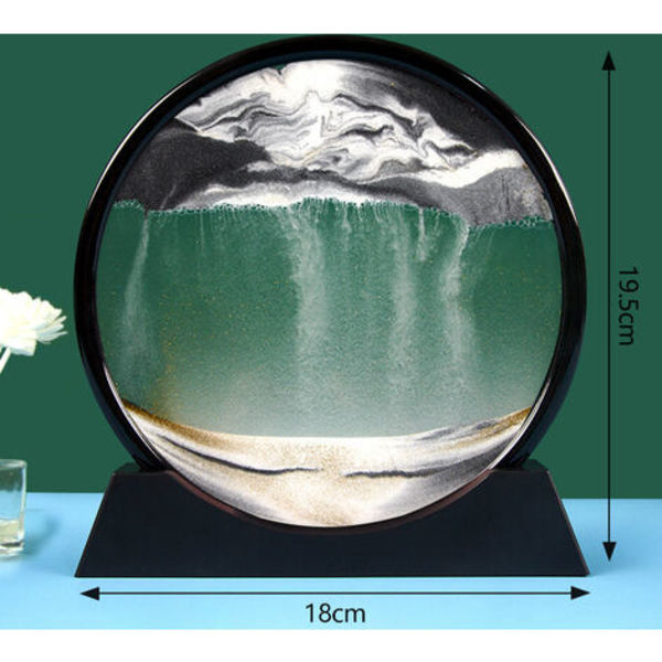 Quicksand Art 3D Round Glas Quicksand Landscape, Office Home Decor, Svart, Svart, 7 tum
