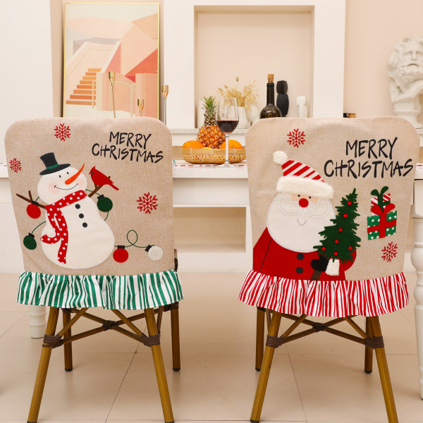 Julepynt Broderi Gammel Snowman Lin Blonde Stoltrekk, Julestol Ryggtrekk, Ryggpute (Christmas Snowman Chair Cover),