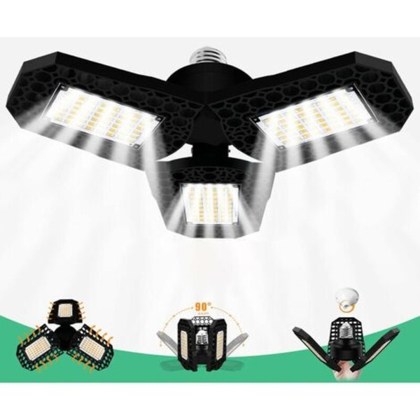 Led-garageljus, ljusförvrängning High Bay Light, Factory Warehouse Folding Tri-Leaf Light 6000K vitt ljus 40W