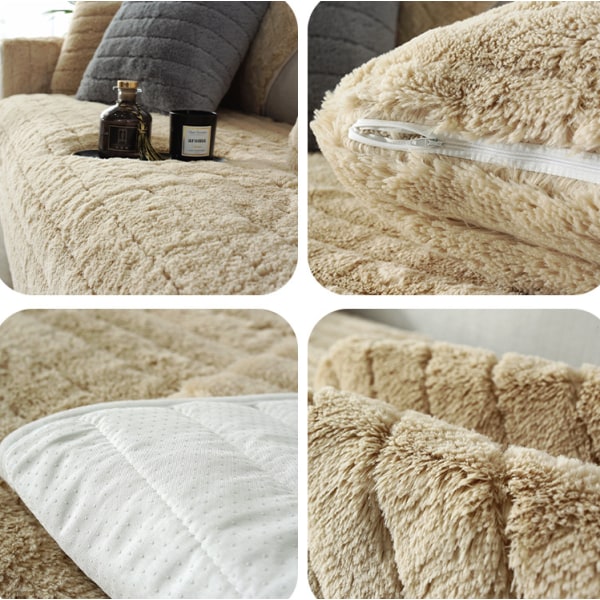 Moderne enkel plysj sofapute, universell alt-inkludert varmt tykt sofatrekk, tatami karnappvinduspute (Camel, 70*90)