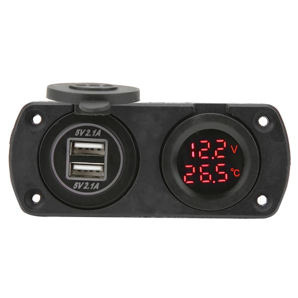 12V Bil Dobbelt USB Oplader Cigarettænderstik Rød Temperatur Voltmeter