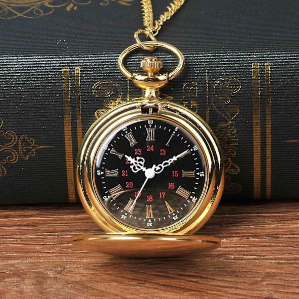 Guld Smooth Case Quartz Lommeur Roman Dial Flip Presentklockor Herr Damklockor