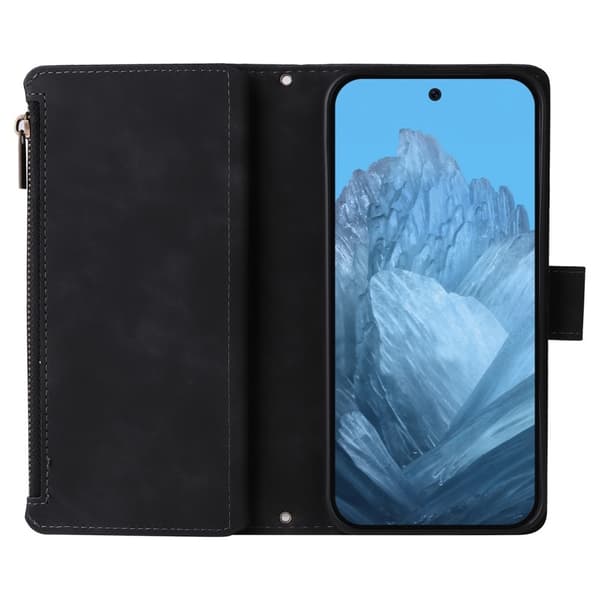 Google Pixel 9a Zipper PU-Läder Plånboksfodral - Svart Svart black