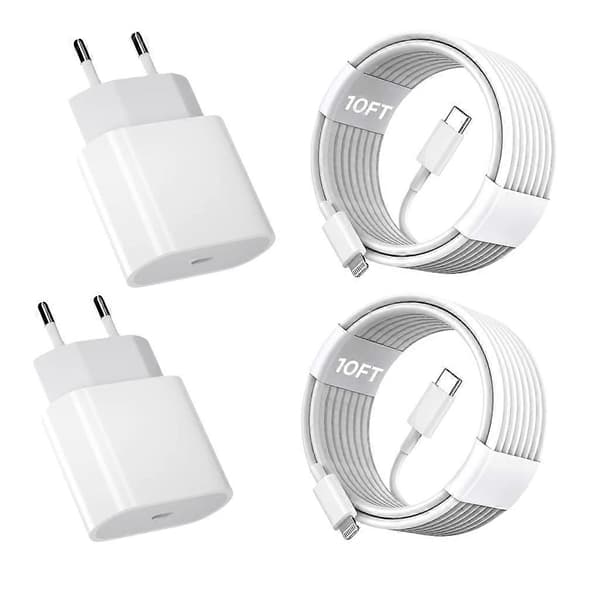 iPhone11 12 13 14 Hurtigoplader, 2-pak 20W iPhone-oplader Hurtigopladningsblokadapter med 3 meter USB-C til Lightning Data Sync-opladerkabel til[ht]