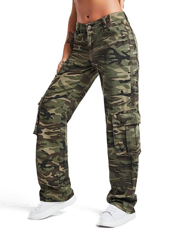 Dame Camo Print Cargo Jeans Jeans med brede ben M