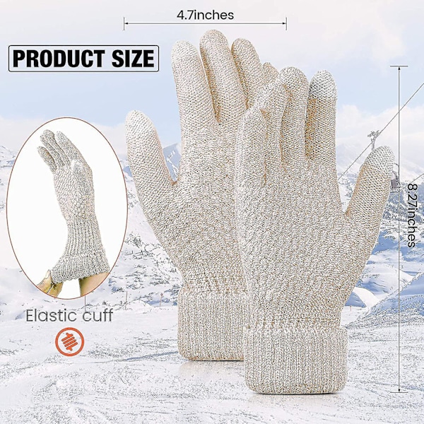 4 par elastisk mansjett for kvinner Vinter varm fleeceforet berøringsskjerm strikkehansker