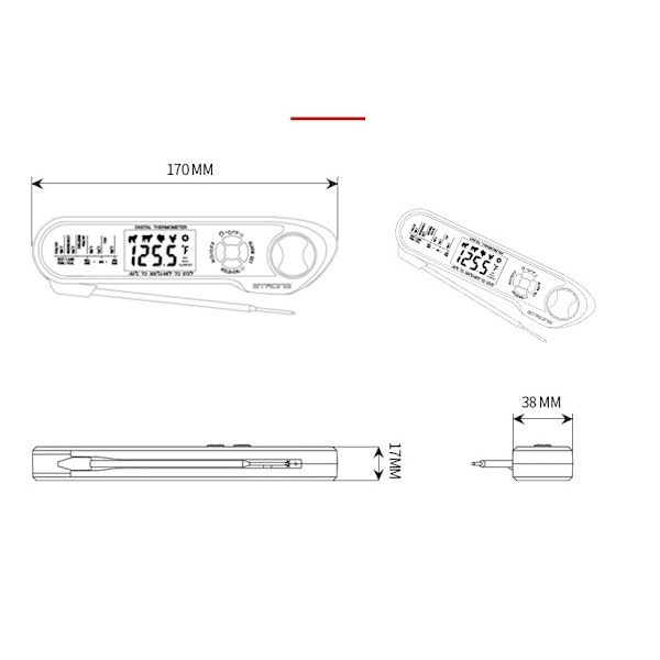 Vanntett sammenleggbart mattermometer Dobbeltsonde BBQ-termometer