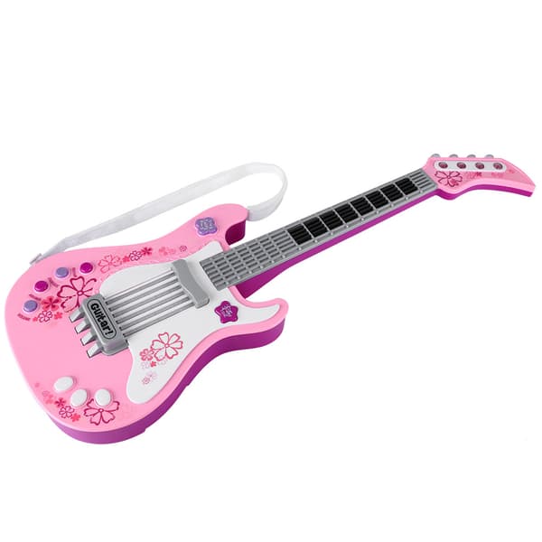 Rosa Barnbasgitarr Leksak Med Lampor Multifunktionellt Musikinstrument För Barn