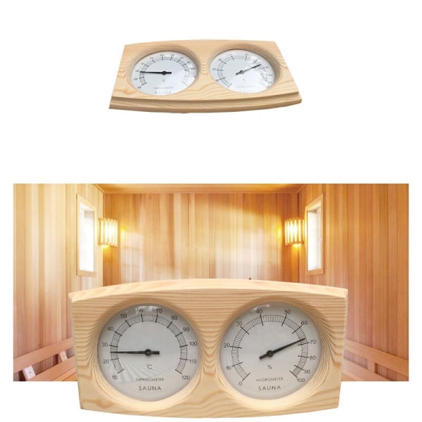 hygrometer, tretermometer, dobbeltmåler, fuktighetstermometer, badstuutstyr, tilbehør til svettedampboks, badstutermometer i tre