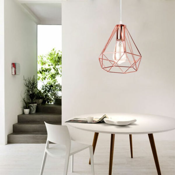 Diamantformig hängande ljuskrona E27 Modern industriell taklampa för sovrum Restaurang Matsal - Rose - Rose Go
