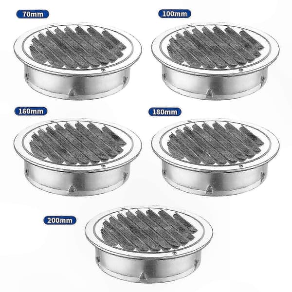 Ventilationsrist i rustfrit stål med insektnet og flange, rund 75-200 størrelse 200mm