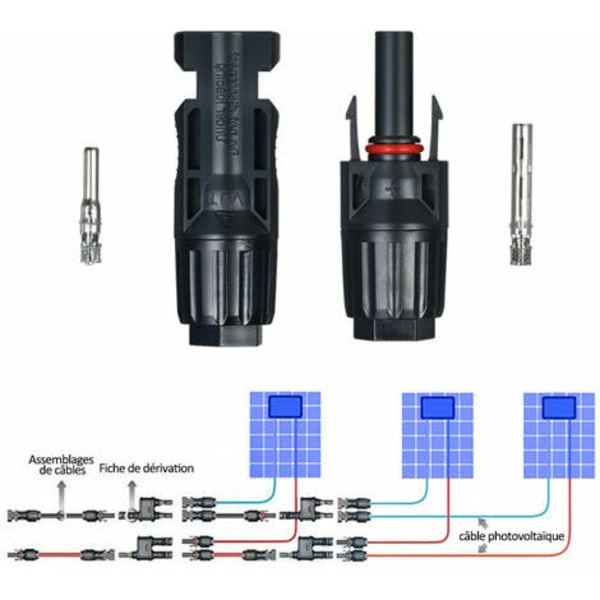 10 par kabelkoblinger for solcellepaneler, hann- og hunnkoblinger med strammenøkkel