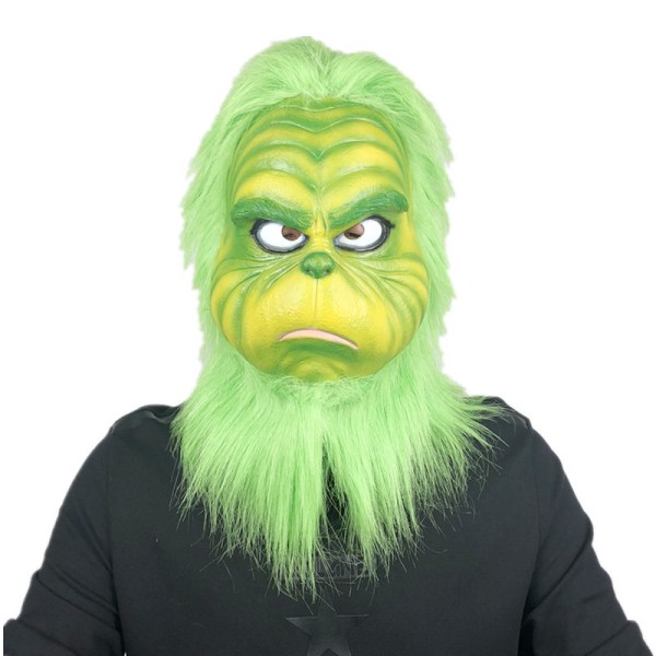 Julgrinchhuvudbonad Jultjuv Grön pälsgrinchmask Hairy Grinch new edition