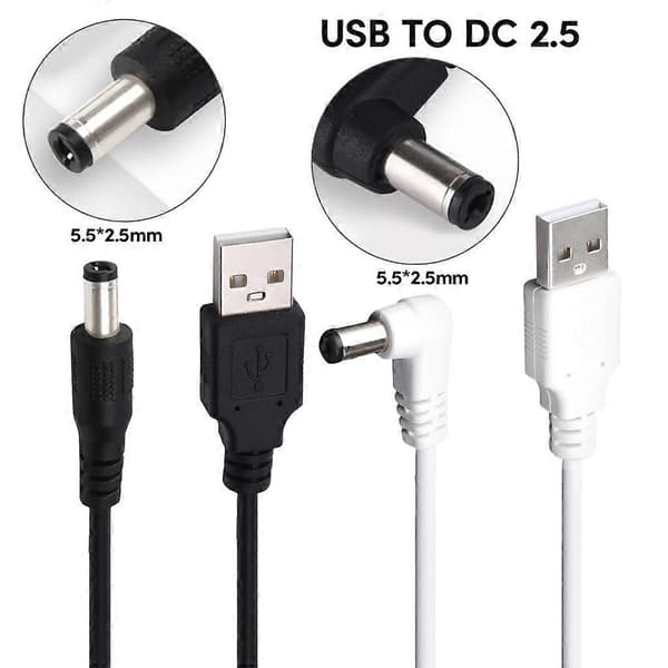USB til DC5.5x2.5 strømkabel USB til DC5.5x2.1mm ladekonverteringskabel Black Elbow