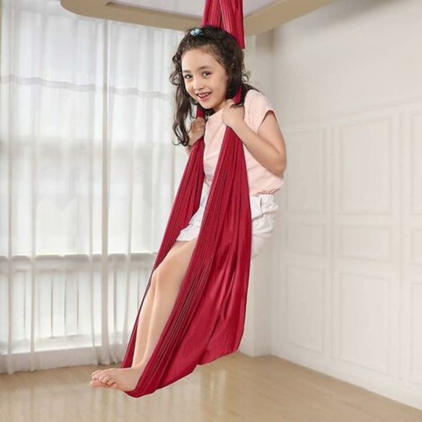 Børnehængekøjegynge, indendørs elastisk hængekøje 280*150cm rosa rød