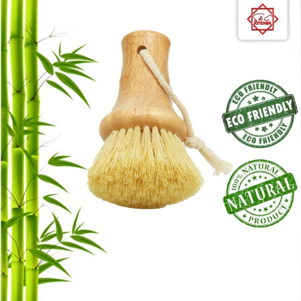 2 stk opvaskebørste med bambusskaft til pander, gryderens Pan Brush