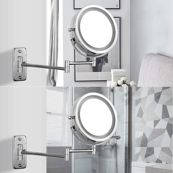 Blank silver 7 tum rund botten LED touch rocker light spegel badrumsspegel smart touch dimbar spegel,