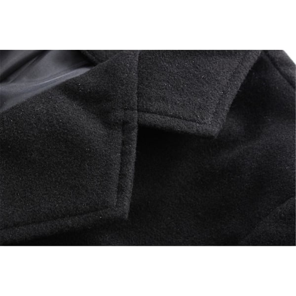 Mænd mellemlang uldfrakke Solid revers Mode Slim Fit Overfrakke L Black