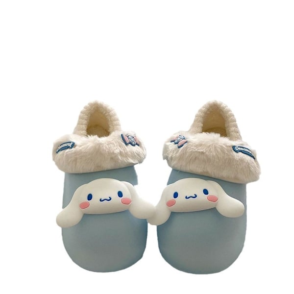 Vandtætte bomuldsslippers til kvinder efterår og vinter 2024 nye aftagelige pels plys slippers Blue 40-41
