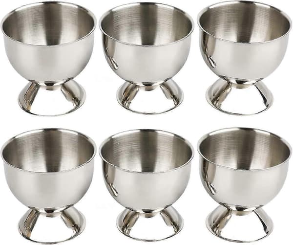 Sett med 6 eggeglass i rustfritt stål for kokte egg