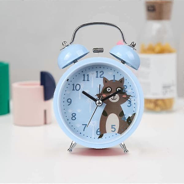 [HT] Tikittämätön kaksoiskelloherätyskello - metallirunko 3D-kellotaulu taustavalolla Sky blue