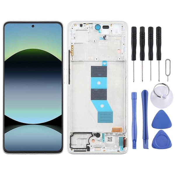 For Xiaomi Redmi Note 14 5G India AMOLED KOMPATIBEL LCD-skjerm Digitizer Fullmontering med ramme Silver