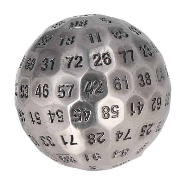 Polyhedral Metalterninger Udsøgte Tunge 100-sidede Rollespilsterninger til Bordspil 2 tommer Diameter Sølv