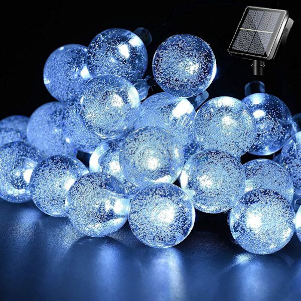 Solar String Lights utomhus - 20 lysdioder - 8 lägen - Kristallkulor - Vattentät - IP65 - för trädgård, uteplats, träd, trädgård, pa