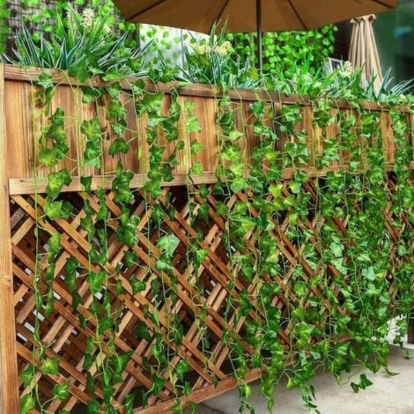 Ivy Leaves Garland kunstige planter - sæt med 12 grønt kunstigt løv krans Ivy udendørs kunstig Ivy krans dec.