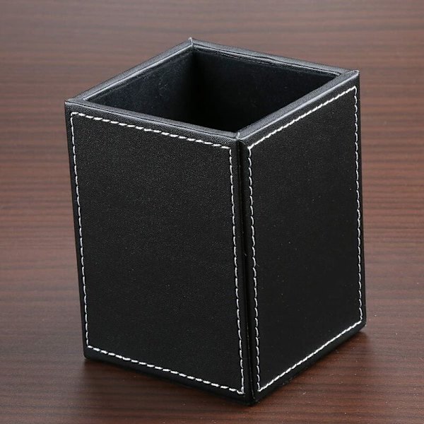 Sort læder penneholder lille enkel kuglepenholder træ penneholder kontor skrivebord penholder