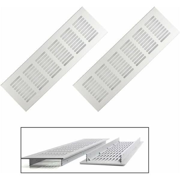 Set med 2 rektangulära ventilationsgaller i aluminium, 80 x 250 mm. Skruvmontering. För kontor och kök. Optimerad luftcirkulation.