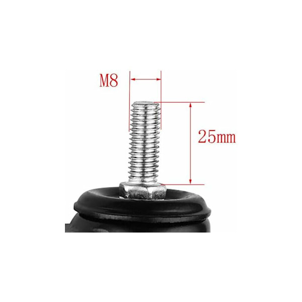 M8x25mm 4stk lastbærende 240kg vogn svingbare hjul PU møbelpulver erstatning (uten bremsehjul)