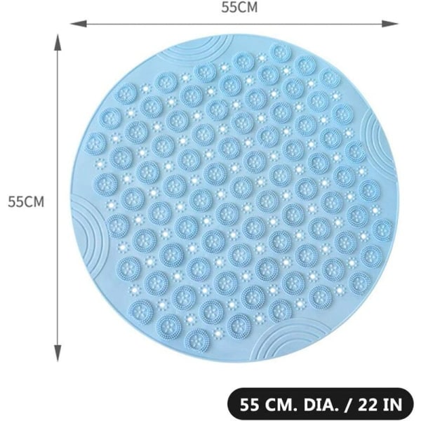 Blå krystalltorn 55*55 cm rund gulvmatte antibakteriell fotmassasje fotpute slitesterk og muggsikker，For toalett